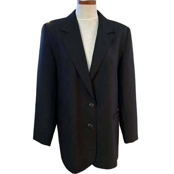 Vintage 90s TanJay Oversized Black Blazer Power Dressing Career Classic Size 12 - Picture 1 of 12